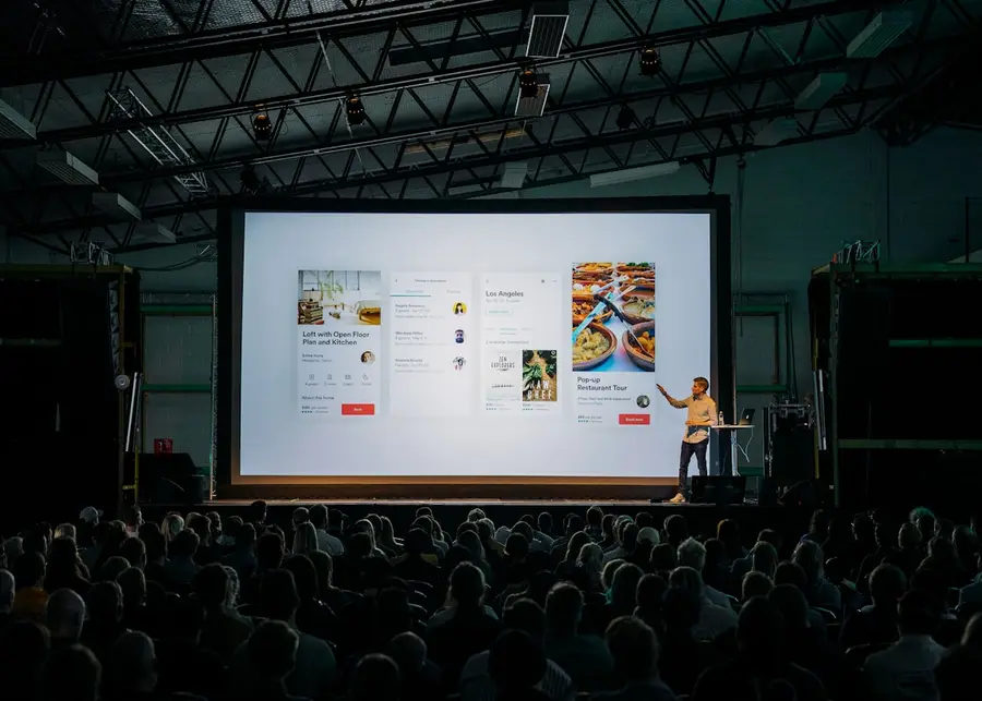 Keynote presentation in front of a packed hall